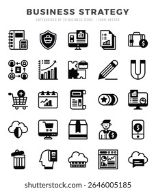 Vector Business Strategy types icon set in Lineal Filled style. vector illustration.