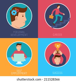 Vector business success concepts in flat style - career from personal development to success - infographic design elements on horizontal banners