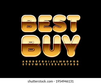 Vector business tag Best Buy. Glossy Gold Font. Luxury Alphabet Letters and Numbers set