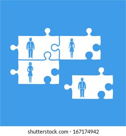 Vector business team building pictogram icon | flat design infographics template white on blue background