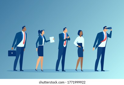 Vector of a business team leader looking in the future with employees following him