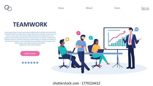 Vector of business team, meeting and brainstorming, strategic partnership, company success.