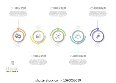 Vector business template with 5 section info, steps, options or processes. Can be used for timeline, workflow, research, strategy.