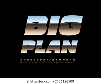 Vector de Plantilla de negocios Big Plane. Fuente reflectante metálica. Conjunto de letras y números del alfabeto plateado