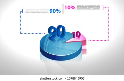 Vector business template cycle percentage flow diagrams, pie chart for your documents, reports, presentations for,infographics 90 and 10 percent. Vector illustration in 3d model.