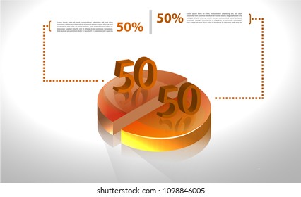 Vector business template cycle percentage flow diagrams, pie chart for your documents, reports, presentations for,infographics 50 and 50 percent.  illustration in 3d model.