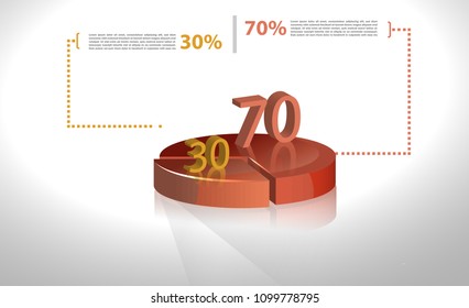 Vector business template cycle percentage flow diagrams, pie chart for your documents, reports, presentations for,infographics 30-70 percent. Vector illustration in 3d model.
