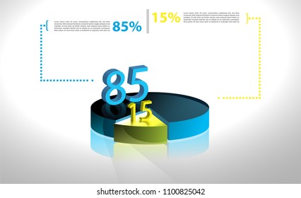 Vector business template cycle percentage flow diagrams, pie chart for your documents, reports, presentations for,infographics 85-15 percent. Vector illustration in 3d model.