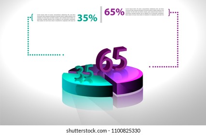 Vector business template cycle percentage flow diagrams, pie chart for your documents, reports, presentations for,infographics 35-65 percent. Vector illustration in 3d model.