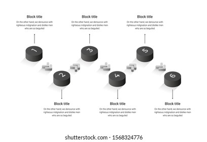 Vector business template with cylinders steps, options. Isometric infographic for web sites, banners, flow charts, presentations. Black and grey concept isolated on white background