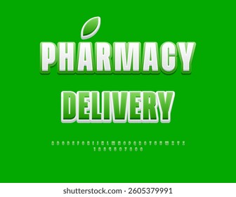 Vector Business template Pharmacy Delivery with White and Green Font. Creative Alphabet Letters and Numbers set