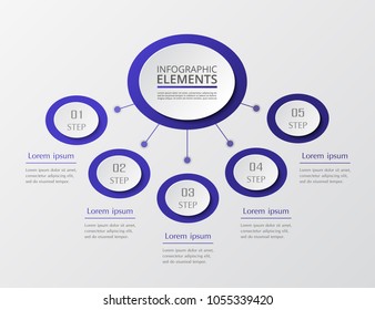 Vector business template for presentation. Abstract elements of graph, diagram and chart with 5 steps, options, parts or processes. Creative concept for infographic.