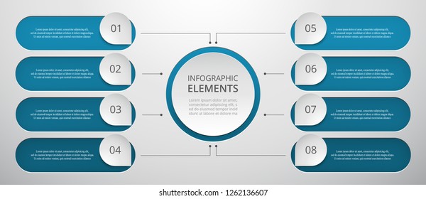 Vector business template for presentation. Abstract elements of graph, diagram and chart with 8 steps, options, parts or processes. Creative concept for infographic.