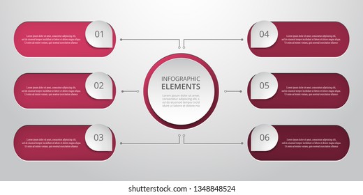 Vector business template for presentation. Abstract elements of graph, diagram and chart with 6 steps, options, parts or processes. Creative concept for infographic.