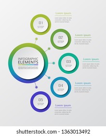 Vector business template for presentation. Abstract elements of graph, diagram and chart with 5 steps, options, parts or processes. Creative concept for infographic.