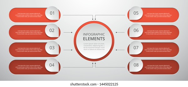 Vector business template for presentation. Abstract elements of graph, diagram and chart with 8 steps, options, parts or processes. Creative concept for infographic.