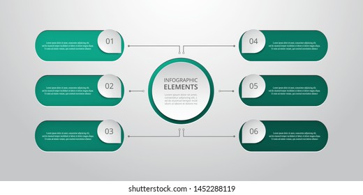 Vector business template for presentation. Abstract elements of graph, diagram and chart with 6 steps, options, parts or processes. Creative concept for infographic.