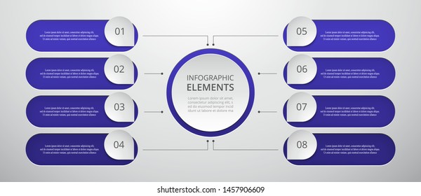 Vector business template for presentation. Abstract elements of graph, diagram and chart with 8 steps, options, parts or processes. Creative concept for infographic.