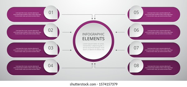 Plantilla de negocio de vectores para presentación. Elementos abstractos de gráfico, diagrama y gráfico con 8 pasos, opciones, piezas o procesos. Concepto creativo para infografía.