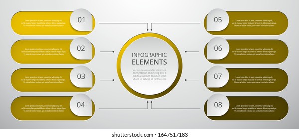 Vector business template for presentation. Abstract elements of graph, diagram and chart with 8 steps, options, parts or processes. Creative concept for infographic.