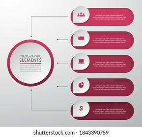 Vector business template for presentation. Abstract elements of graph, diagram and chart with 5 steps, options, parts or processes. Creative concept for infographic.