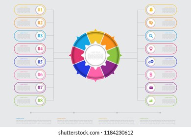 Vector business template for presentation. Modern data visualization. Abstract elements of graph, diagram with steps, 8 options, parts or processes and process chart.Creative concept for infographic