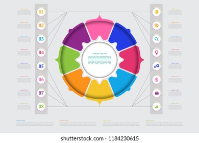 Vector business template for presentation. Modern data visualization. Abstract elements of graph, diagram with steps, 8 options, parts or processes and process chart.Creative concept for infographic