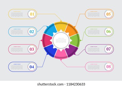 Vector business template for presentation. Modern data visualization. Abstract elements of graph, diagram with steps, 8 options, parts or processes and process chart.Creative concept for infographic