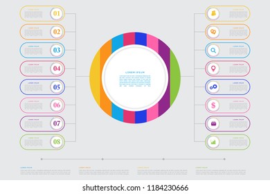 Vector business template for presentation. Modern data visualization. Abstract elements of graph, diagram with steps, 8 options, parts or processes and process chart.Creative concept for infographic