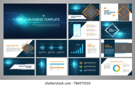 Vector business template set. Blue abstract banner, presentation with infographics, chart, diagram layout. Corporate annual report, advertising, marketing background. Brochure, flyer leaflet cover.
