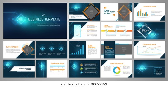 Vector business template set. Blue abstract banner, presentation with infographics, chart, diagram layout. Corporate annual report, advertising, marketing background. Brochure, flyer leaflet cover.