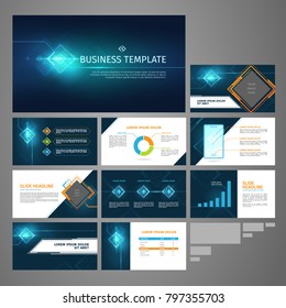 Vector business template set. Blue abstract banner, presentation with infographics, chart, diagram layout. Corporate annual report, advertising, marketing background. Brochure, flyer leaflet cover.