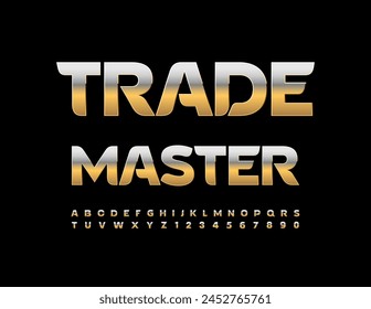 Vector Plantilla de negocios Trade Master. Fuente metálica creativa. Conjunto de letras y números del alfabeto dorado.