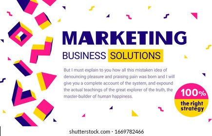 Vector business template with word marketing and abstract geometric element on white background. Flat style creative illustration design with text space for web, site, banner