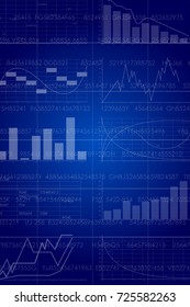 Vector business theme illustration. Background with graphs and figures.