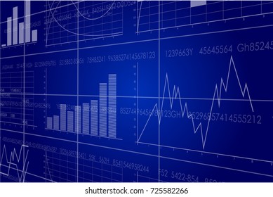 Vector business theme illustration. Background with graphs and figures.