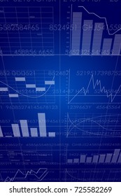 Vector business theme illustration. Background with graphs and figures.
