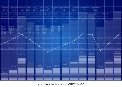 Vector business theme illustration. Background with graphs and figures.