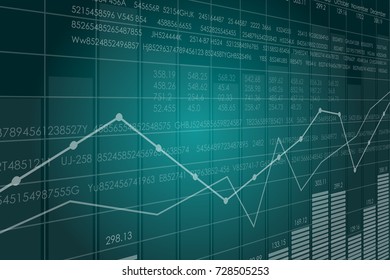 Vector business theme illustration. Background with graphs and figures. A digital panel with a distorted perspective