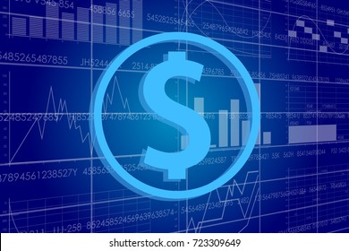 Vector business theme illustration. A dollar sign against the background of electronic digits and graphs.