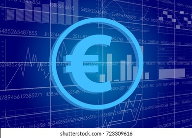 Vector business theme illustration. A euro sign against the background of electronic digits and graphs.