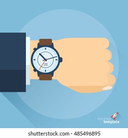 Vector Business Time Abstract. Hhuman Hand With Watch Icon.