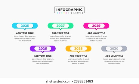 Vector business timeline infographic presentation template with six steps or options