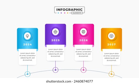 Vector business timeline label infographic design template with 4 steps