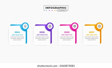 Vector business timeline label infographic design template with 4 steps