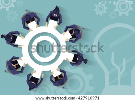 Vector business together to brainstorm ideas with backlash bulb flat design