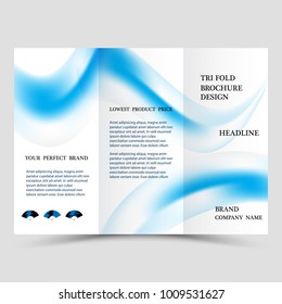 Vector business tri fold brochure or banner template. Abstract blue wave background. Vector illustration