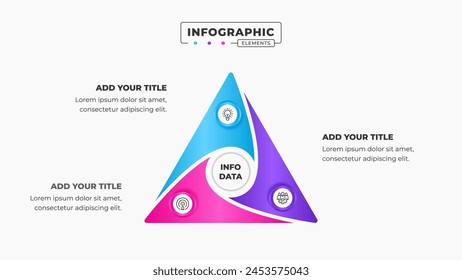 Vector business triangle infographic presentation design template with 3 steps or options