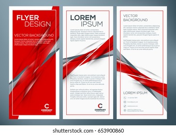 Vector business trifold brochure or banner template. Abstract red and black background. Vector illustration
