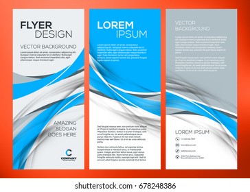 Vector business trifold brochure or banner template. Abstract blue and black background. Vector illustration